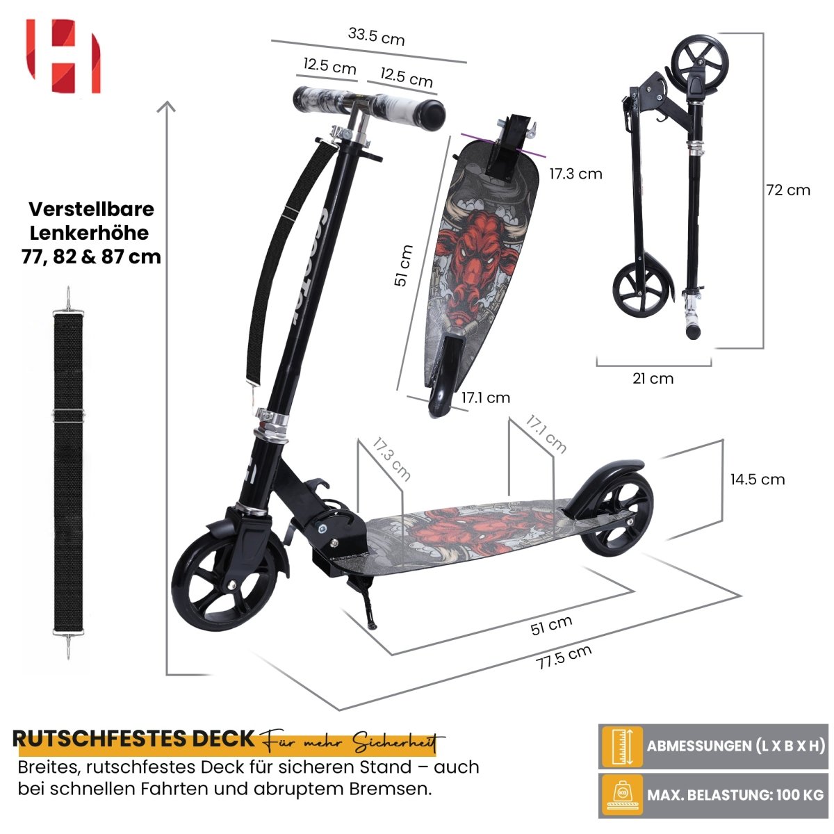 Habib Cityroller für Kinder & Jugendliche | Breites Deck, faltbar & bis 100kg - HabibSport