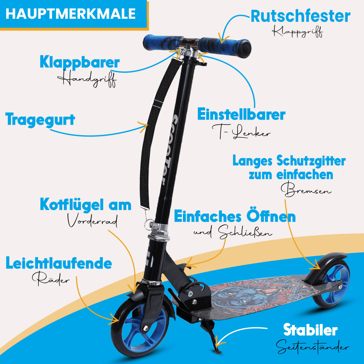 Habib Cityroller für Kinder & Jugendliche | Breites Deck, faltbar & bis 100kg - HabibSport