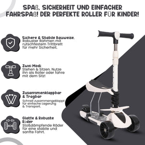 Habib Gruppe 3 - Rad Kinderroller mit LED Rädern & Sitz | Faltbar Höhenverstellbar - Europebazar