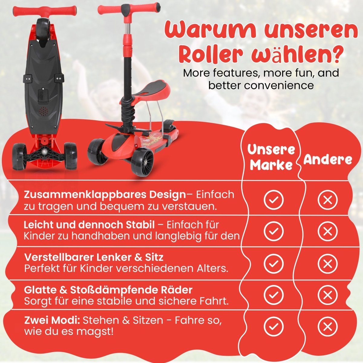 Habib Gruppe 3 - Rad Kinderroller mit LED Rädern & Sitz | Faltbar Höhenverstellbar - Europebazar