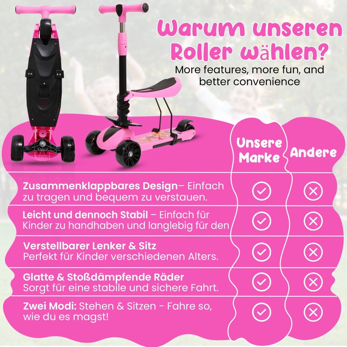 Habib Gruppe 3 - Rad Kinderroller mit LED Rädern & Sitz | Faltbar Höhenverstellbar - Europebazar