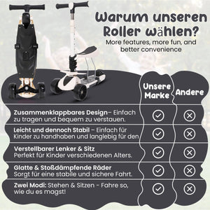 Habib Gruppe 3 - Rad Kinderroller mit LED Rädern & Sitz | Faltbar Höhenverstellbar - Europebazar