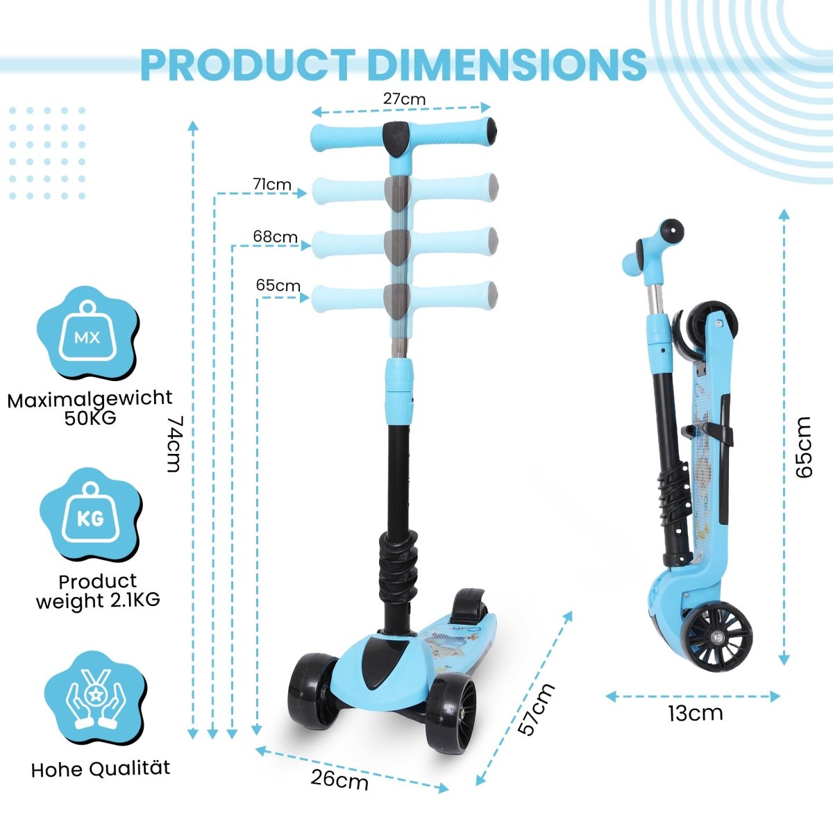 Habib Gruppe 3 - Rad Kinderroller mit LED Rädern & Sitz | Faltbar Höhenverstellbar - Europebazar
