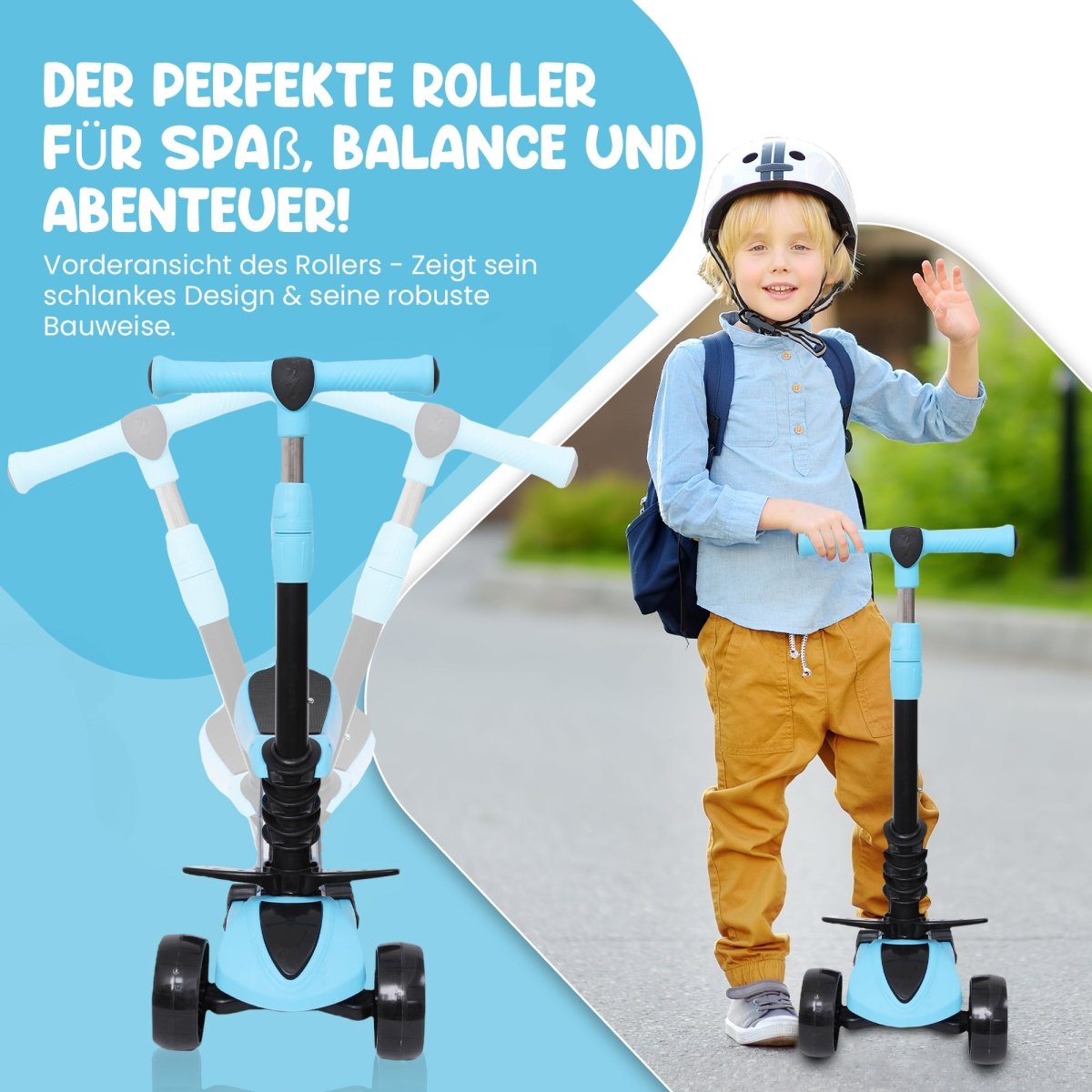Habib Gruppe 3 - Rad Kinderroller mit LED Rädern & Sitz | Faltbar Höhenverstellbar - Europebazar