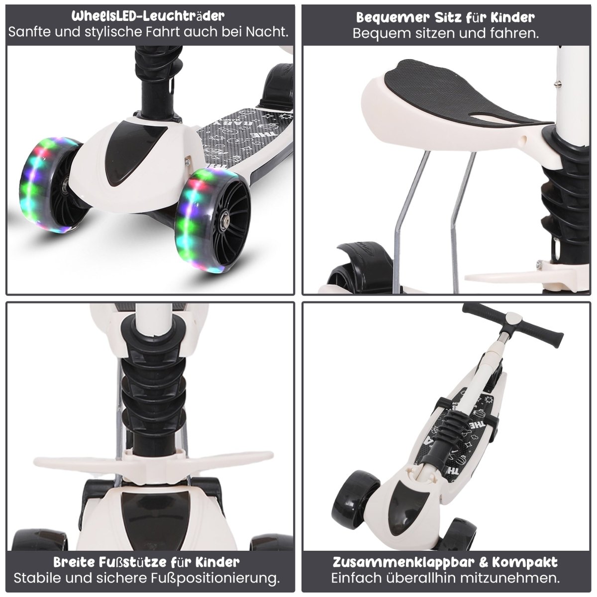 Habib Gruppe 3 - Rad Kinderroller mit LED Rädern & Sitz | Faltbar Höhenverstellbar - Europebazar