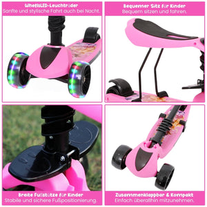 Habib Gruppe 3 - Rad Kinderroller mit LED Rädern & Sitz | Faltbar Höhenverstellbar - Europebazar