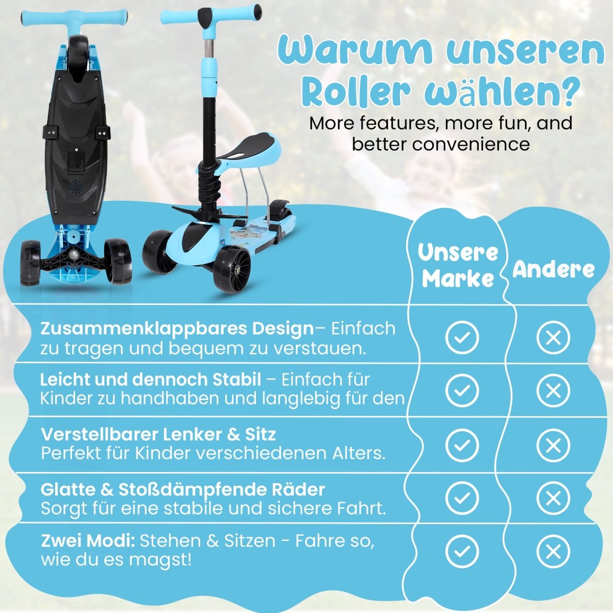 Habib Gruppe 3 - Rad Kinderroller mit LED Rädern & Sitz | Faltbar Höhenverstellbar - Europebazar