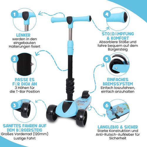 Habib Gruppe 3 - Rad Kinderroller mit LED Rädern & Sitz | Faltbar Höhenverstellbar - Europebazar