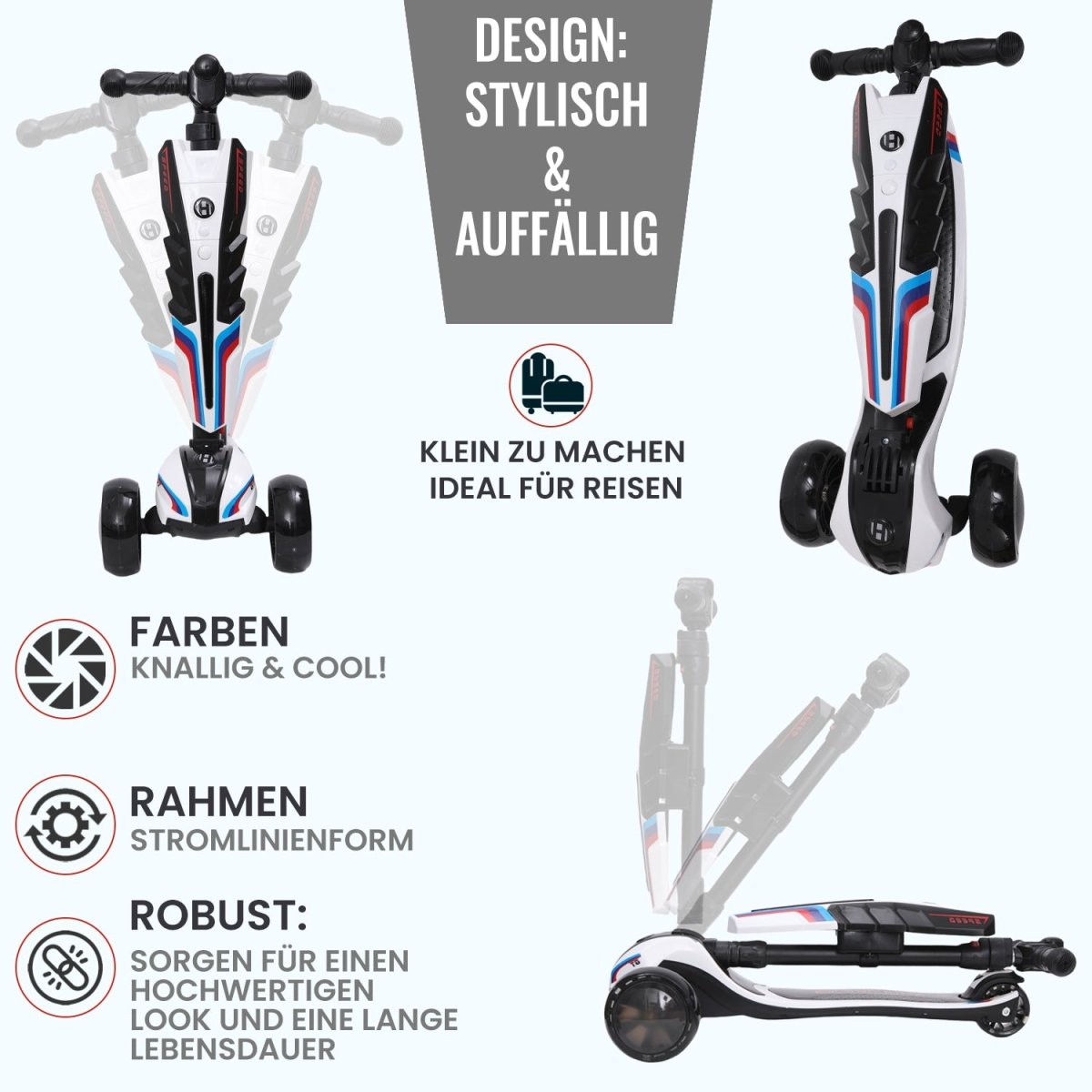 Habib Gruppe 3 - Rad Roller mit LED - Licht | Klappbar & bis 100kg belastbar - Europebazar