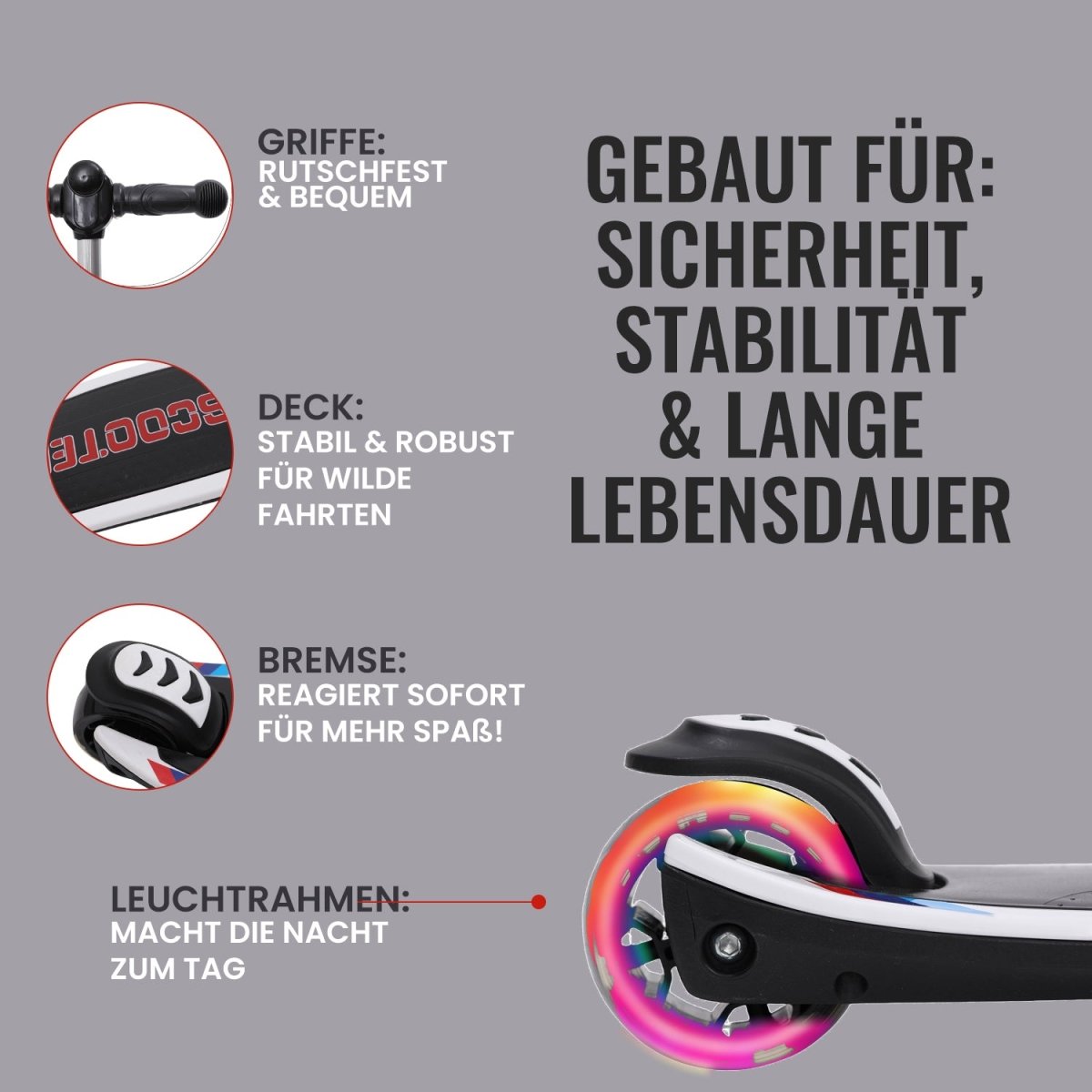 Habib Gruppe 3 - Rad Roller mit LED - Licht | Klappbar & bis 100kg belastbar - Europebazar