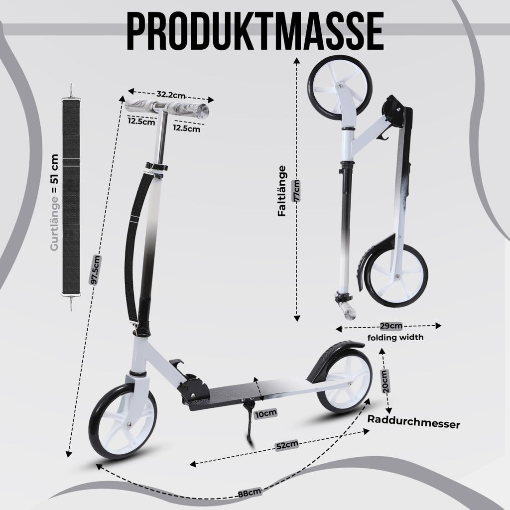 Habib Gruppe Cityroller - Kick Scooter - Kinderroller für Kinder und Jugendliche Zertifiziert vom TÜV Süd - Faltbarer Aluminium - Tretroller Höhenverstellbar - 200mm Räder - Tragbar - ab 10 Jahren - Europebazar