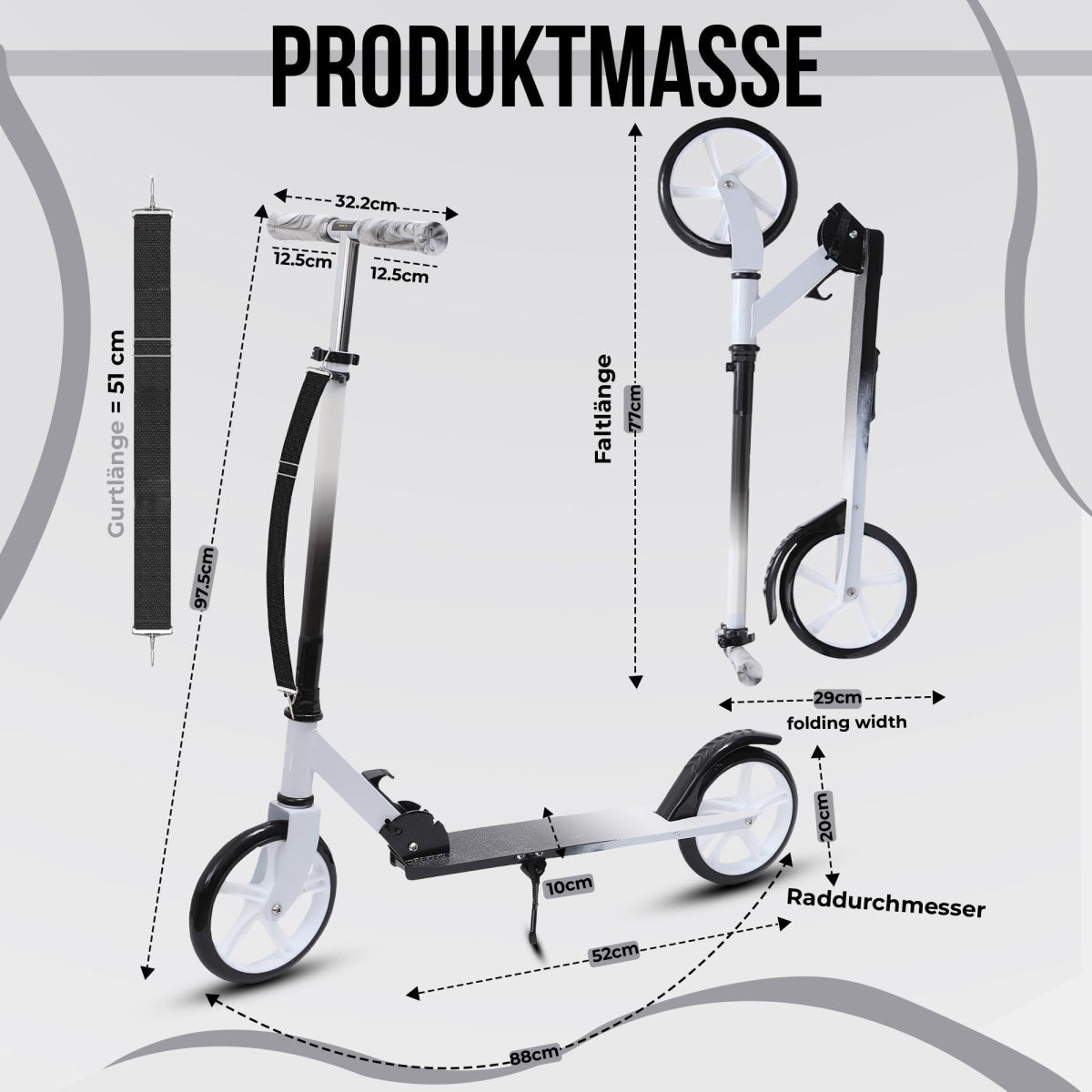 Habib Gruppe Cityroller - Kick Scooter - Kinderroller für Kinder und Jugendliche Zertifiziert vom TÜV Süd - Faltbarer Aluminium - Tretroller Höhenverstellbar - 200mm Räder - Tragbar - ab 10 Jahren - Europebazar
