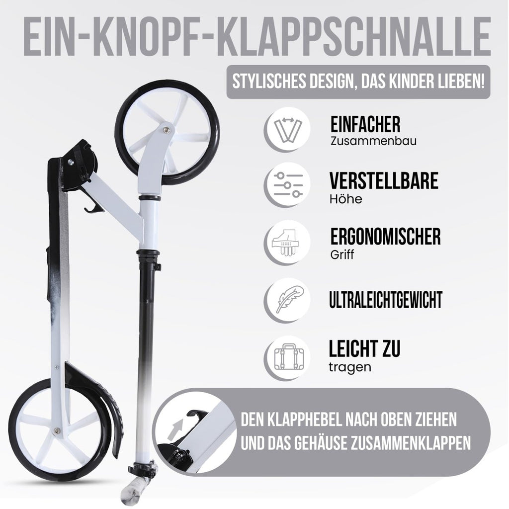 Habib Gruppe Cityroller - Kick Scooter - Kinderroller für Kinder und Jugendliche Zertifiziert vom TÜV Süd - Faltbarer Aluminium - Tretroller Höhenverstellbar - 200mm Räder - Tragbar - ab 10 Jahren - Europebazar