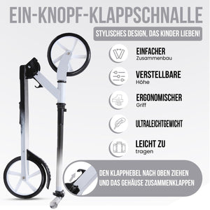 Habib Gruppe Cityroller - Kick Scooter - Kinderroller für Kinder und Jugendliche Zertifiziert vom TÜV Süd - Faltbarer Aluminium - Tretroller Höhenverstellbar - 200mm Räder - Tragbar - ab 10 Jahren - Europebazar