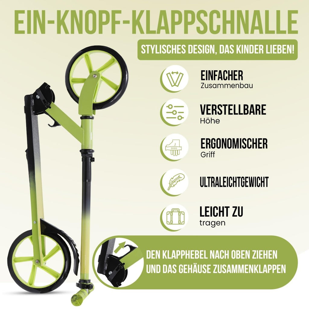 Habib Gruppe Cityroller - Kick Scooter - Kinderroller für Kinder und Jugendliche Zertifiziert vom TÜV Süd - Faltbarer Aluminium - Tretroller Höhenverstellbar - 200mm Räder - Tragbar - ab 10 Jahren - Europebazar