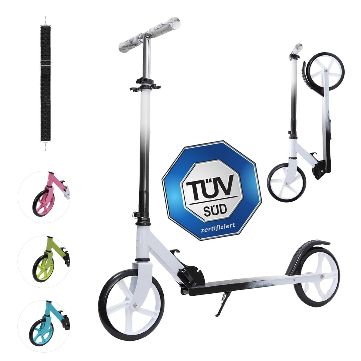 Habib Gruppe Cityroller - Kick Scooter - Kinderroller für Kinder und Jugendliche Zertifiziert vom TÜV Süd - Faltbarer Aluminium - Tretroller Höhenverstellbar - 200mm Räder - Tragbar - ab 10 Jahren - Europebazar