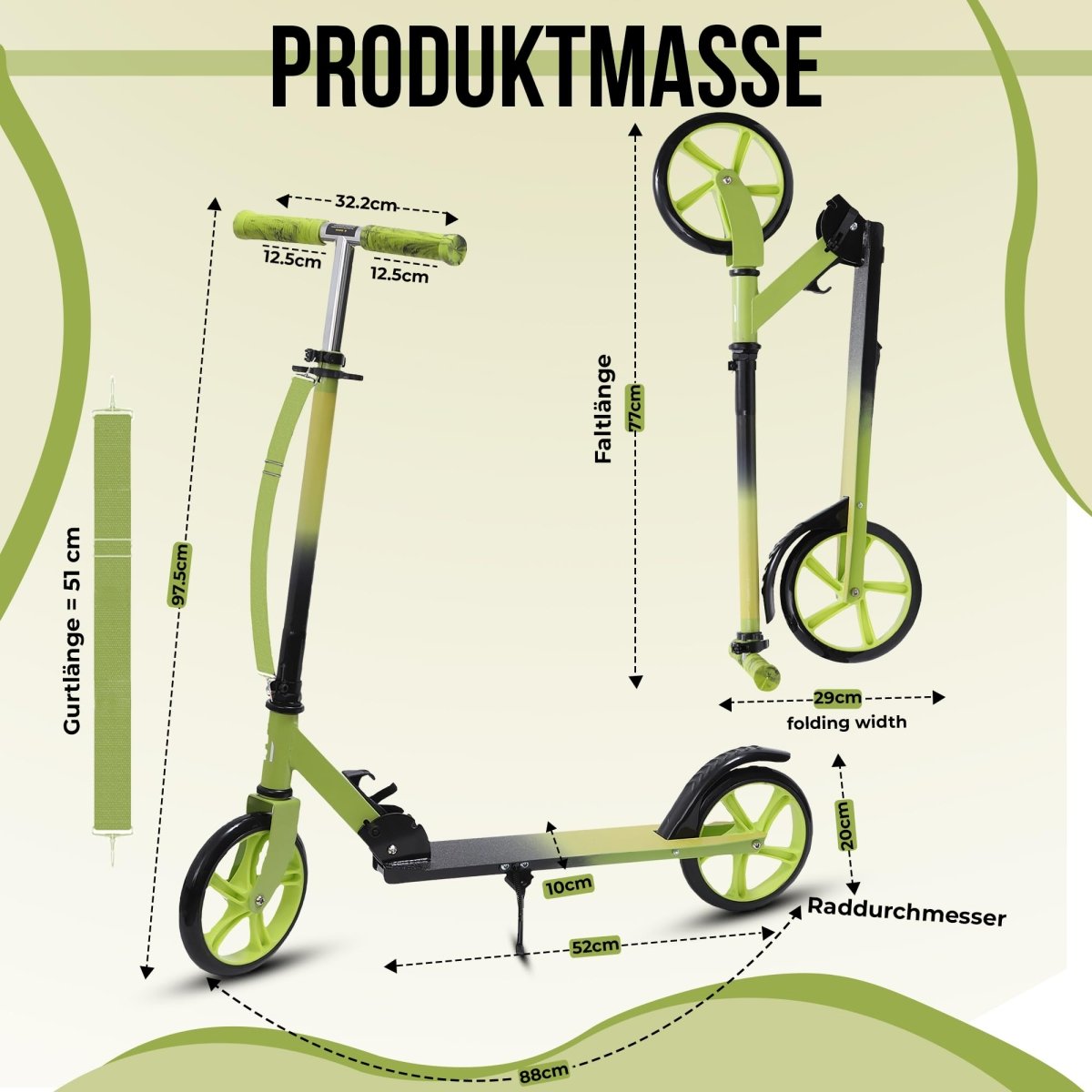 Habib Gruppe Cityroller - Kick Scooter - Kinderroller für Kinder und Jugendliche Zertifiziert vom TÜV Süd - Faltbarer Aluminium - Tretroller Höhenverstellbar - 200mm Räder - Tragbar - ab 10 Jahren - Europebazar
