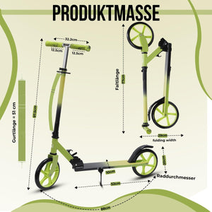 Habib Gruppe Cityroller - Kick Scooter - Kinderroller für Kinder und Jugendliche Zertifiziert vom TÜV Süd - Faltbarer Aluminium - Tretroller Höhenverstellbar - 200mm Räder - Tragbar - ab 10 Jahren - Europebazar