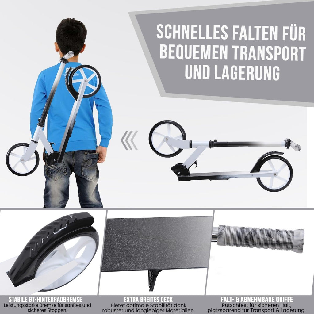 Habib Gruppe Cityroller - Kick Scooter - Kinderroller für Kinder und Jugendliche Zertifiziert vom TÜV Süd - Faltbarer Aluminium - Tretroller Höhenverstellbar - 200mm Räder - Tragbar - ab 10 Jahren - Europebazar