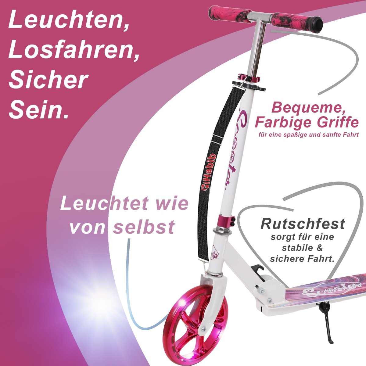 Habib Gruppe Cityroller mit XXL Glanz - Rädern | Klappbar & bis 100kg - Europebazar