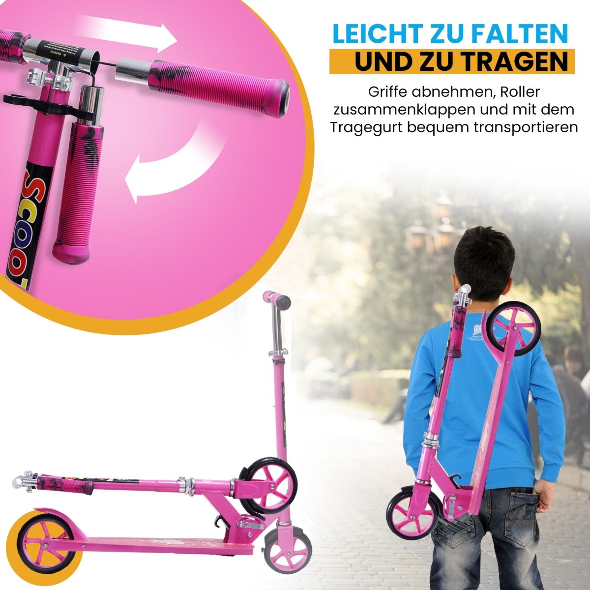 Habib Gruppe Cityroller Tretroller Scooter Kinderroller Jugendroller (6 - 16 Jahre) Zusammenklappbar Tragbar Roller Breites Deck Höhenverstellbar Bunte Griffe - Europebazar