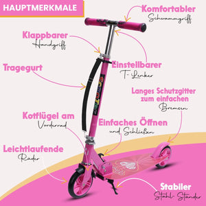 Habib Gruppe Cityroller Tretroller Scooter Kinderroller Jugendroller (6 - 16 Jahre) Zusammenklappbar Tragbar Roller Breites Deck Höhenverstellbar Bunte Griffe - Europebazar