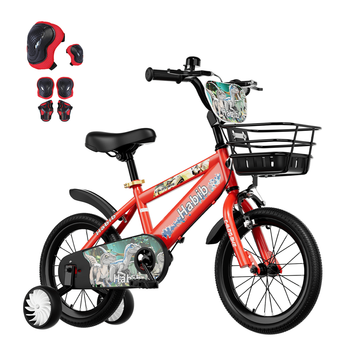 Habib Gruppe Dino Jungenfahrrad 12" 14" 16" | Set mit Schutzpads & Pumpe - Europebazar