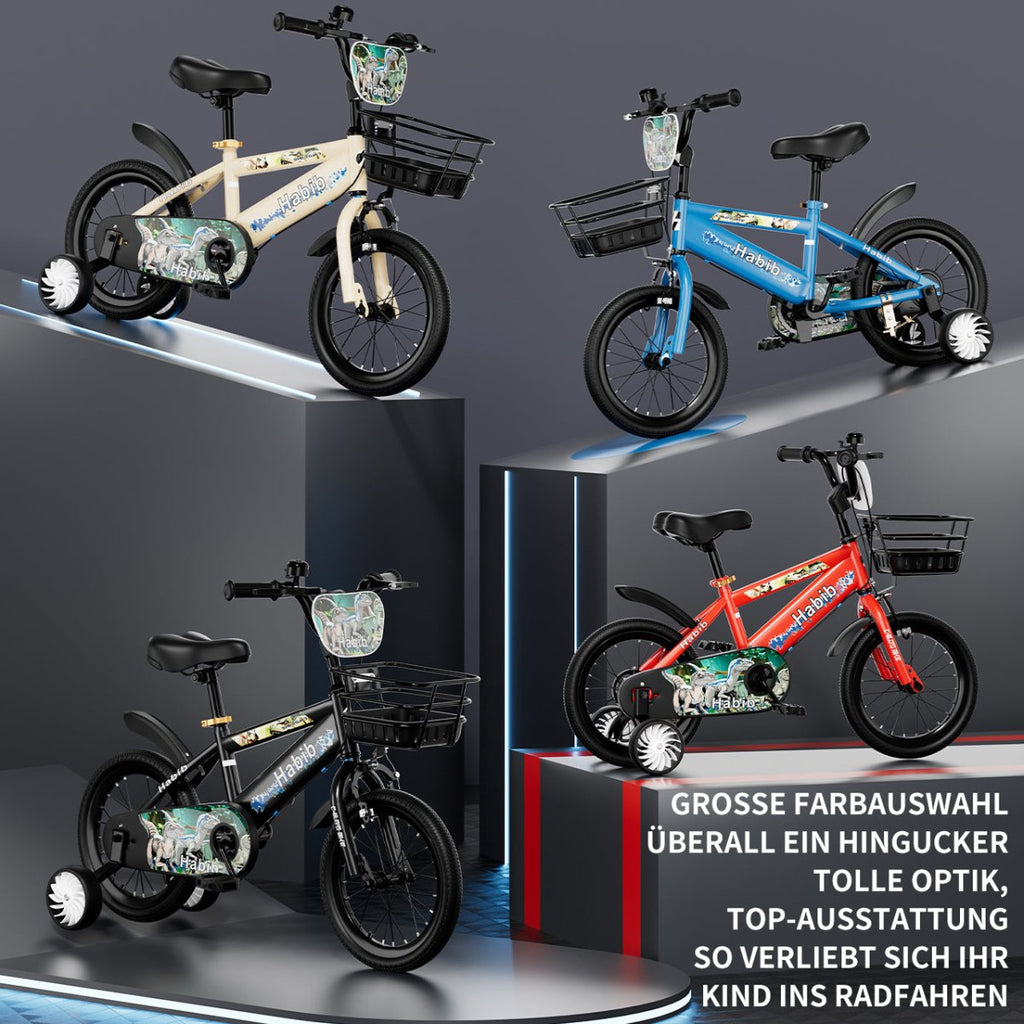 Habib Gruppe Dino Jungenfahrrad 12" 14" 16" | Set mit Schutzpads & Pumpe - Europebazar