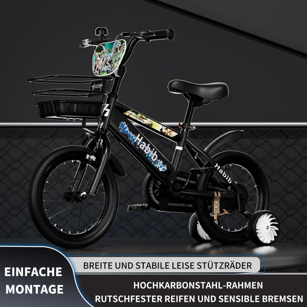 Habib Gruppe Dino Jungenfahrrad 12" 14" 16" | Set mit Schutzpads & Pumpe - Europebazar