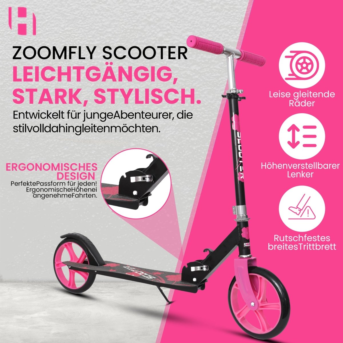 Habib Gruppe Kickroller mit 205mm XXL Rädern | Klappbar & bis 100kg - Europebazar