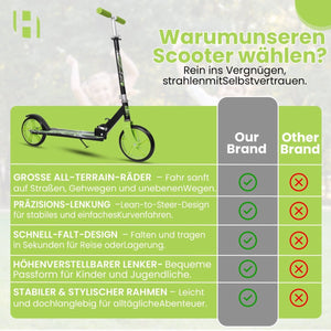 Habib Gruppe Kickroller mit 205mm XXL Rädern | Klappbar & bis 100kg - Europebazar