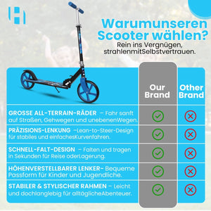 Habib Gruppe Kickroller mit 205mm XXL Rädern | Klappbar & bis 100kg - Europebazar