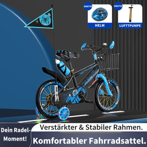 Habib Gruppe Kinderfahrrad Jungenfahrrad 12 14 16 Zoll ab 3 Jahre – mit LED Stützrädern, Korb, Klingel & GRATIS Helm & Pumpe, Vorderradbremse - Europebazar