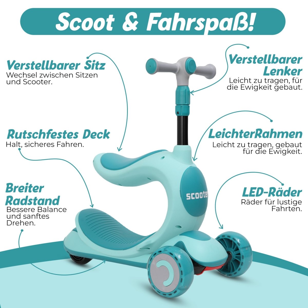 Habib Gruppe Kinderroller 3 - Rad mit LED Licht | Klappbar & Höhenverstellbar - Europebazar