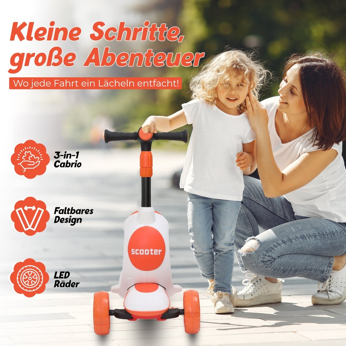 Habib Gruppe Kinderroller 3 - Rad mit LED Licht | Klappbar & Höhenverstellbar - Europebazar