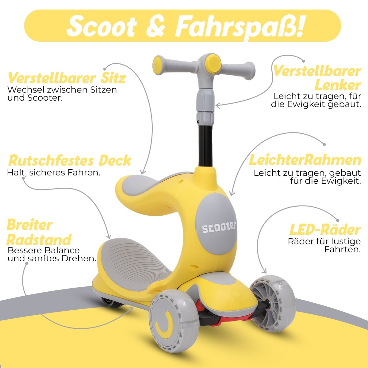 Habib Gruppe Kinderroller 3 - Rad mit LED Licht | Klappbar & Höhenverstellbar - Europebazar