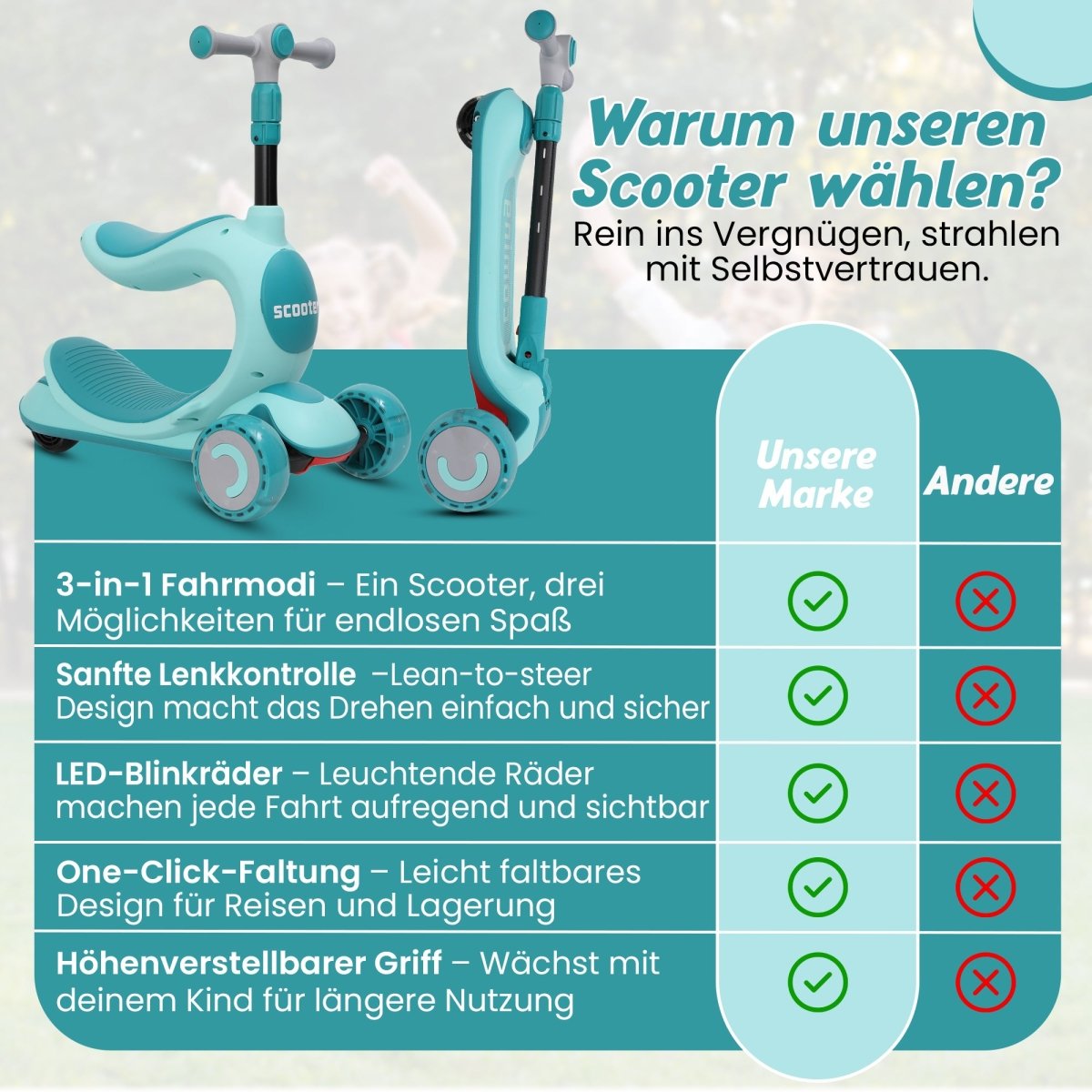 Habib Gruppe Kinderroller 3 - Rad mit LED Licht | Klappbar & Höhenverstellbar - Europebazar