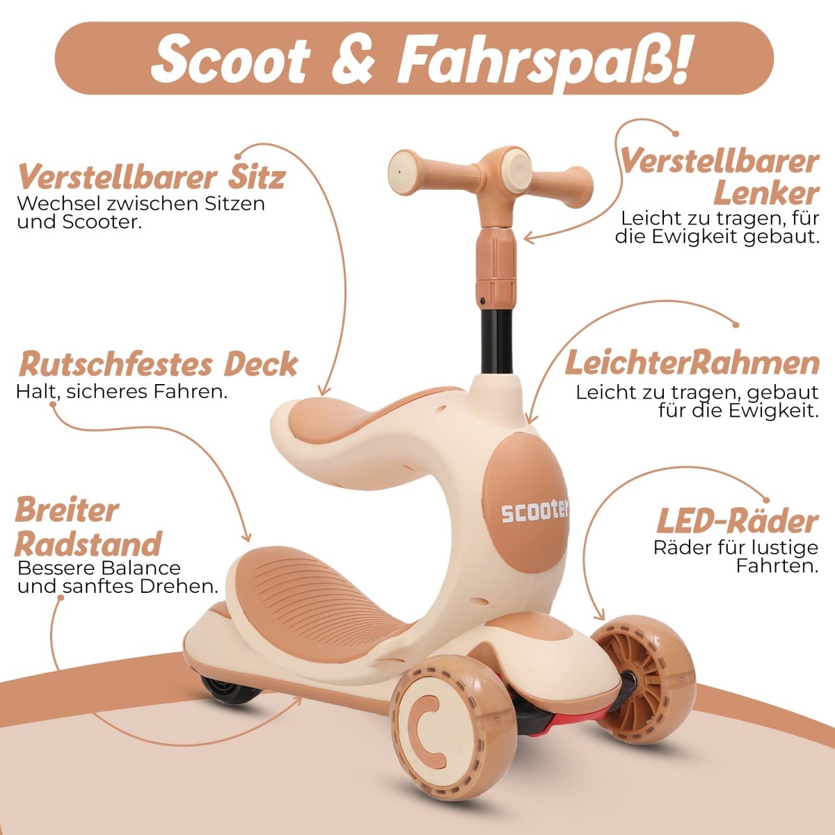 Habib Gruppe Kinderroller 3 - Rad mit LED Licht | Klappbar & Höhenverstellbar - Europebazar