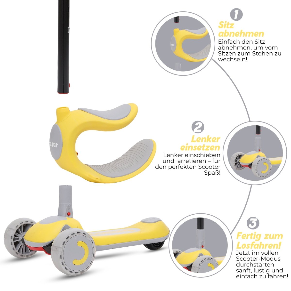 Habib Gruppe Kinderroller 3 - Rad mit LED Licht | Klappbar & Höhenverstellbar - Europebazar