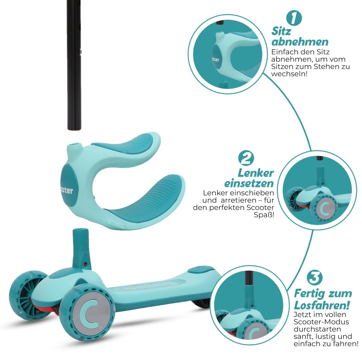 Habib Gruppe Kinderroller 3 - Rad mit LED Licht | Klappbar & Höhenverstellbar - Europebazar