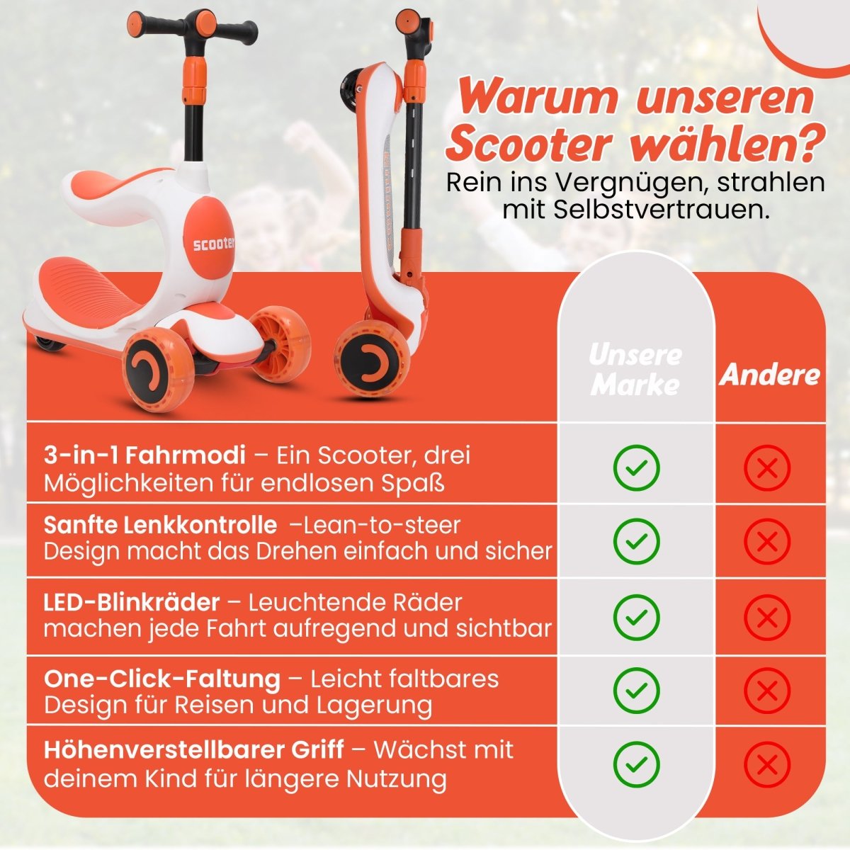 Habib Gruppe Kinderroller 3 - Rad mit LED Licht | Klappbar & Höhenverstellbar - Europebazar