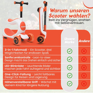 Habib Gruppe Kinderroller 3 - Rad mit LED Licht | Klappbar & Höhenverstellbar - Europebazar