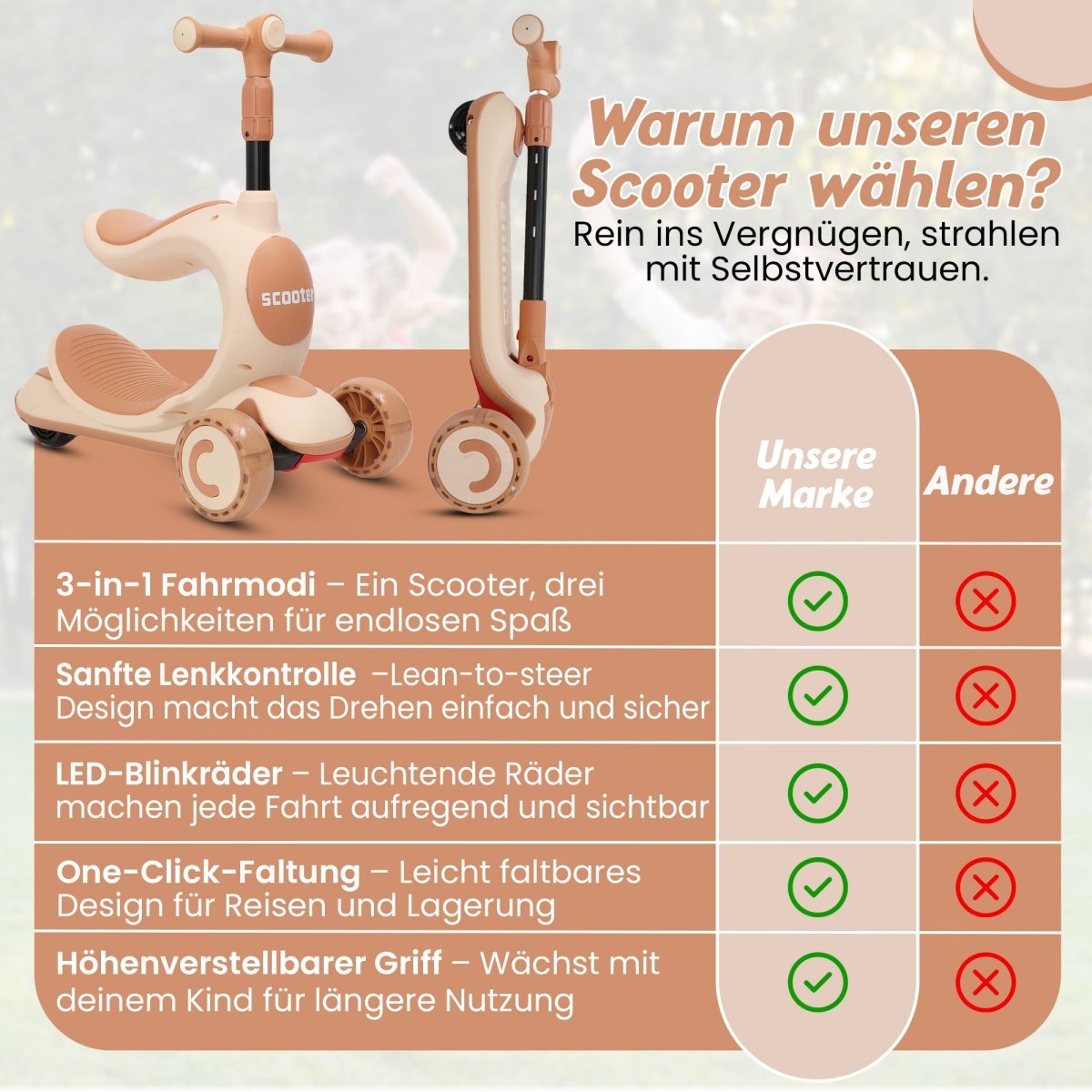 Habib Gruppe Kinderroller 3 - Rad mit LED Licht | Klappbar & Höhenverstellbar - Europebazar
