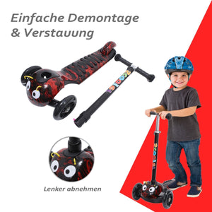 Habib Gruppe Kinderroller, 3 - Räder, Kinderscooter für Jungen & Mädchen 3 - 8 Jahre mit LED - Rädern, Höhenverstellung, rutschfest, Max. 50 KG - Europebazar