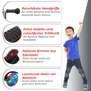 Habib Gruppe Kinderroller, 3 - Räder, Kinderscooter für Jungen & Mädchen 3 - 8 Jahre mit LED - Rädern, Höhenverstellung, rutschfest, Max. 50 KG - Europebazar