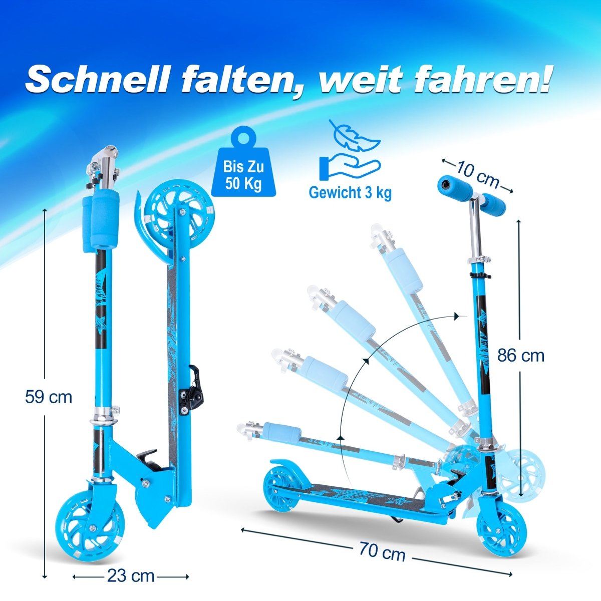 Habib Gruppe Kinderroller mit LED Rädern | Klappbar & 4 - fach Verstellbar - Europebazar