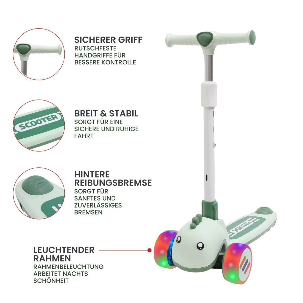 Habib Gruppe Kinderroller mit Tier - Design | 3 - Rad, LED - Licht & Faltbar - Europebazar