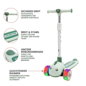Habib Gruppe Kinderroller mit Tier - Design | 3 - Rad, LED - Licht & Faltbar - Europebazar