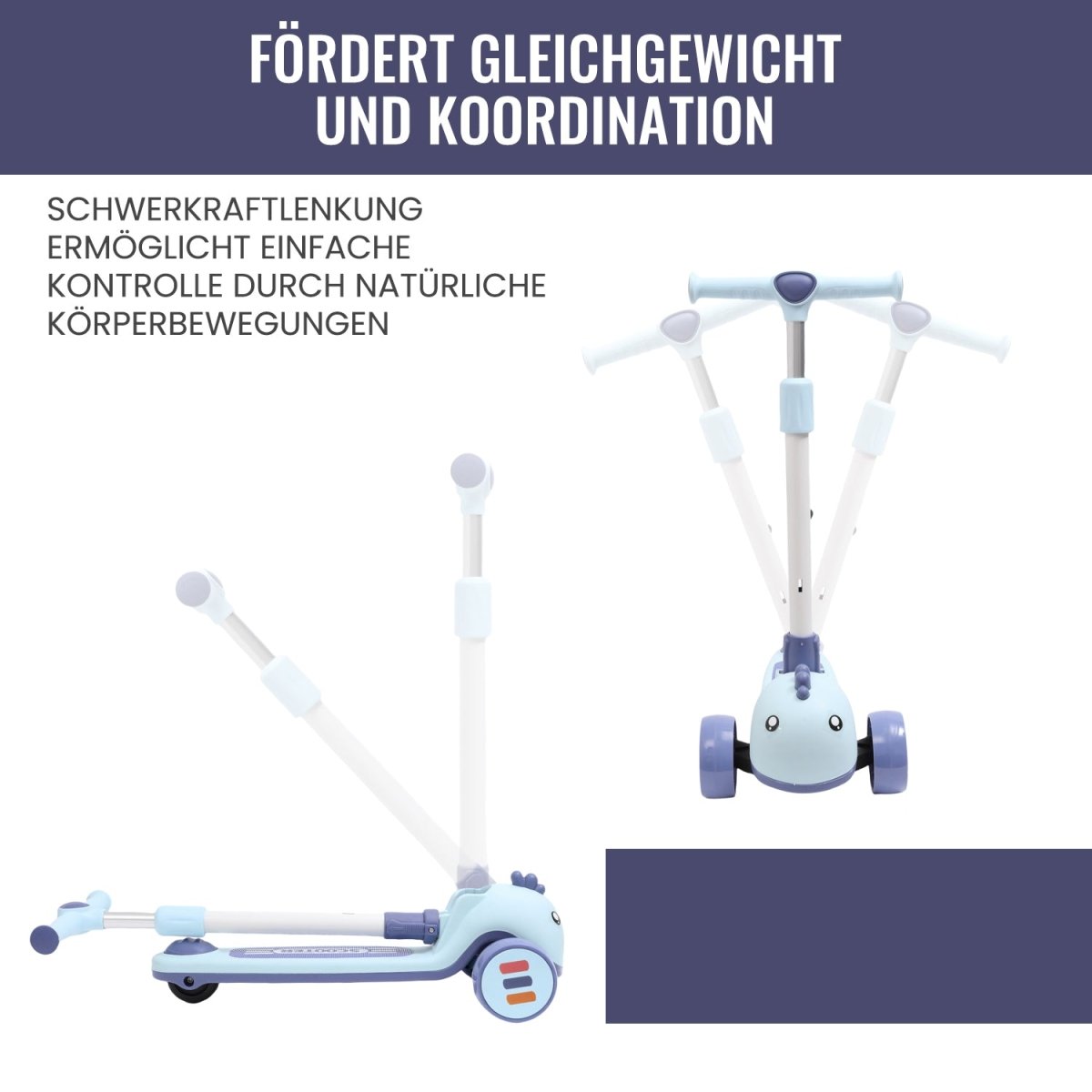 Habib Gruppe Kinderroller mit Tier - Design | 3 - Rad, LED - Licht & Faltbar - Europebazar