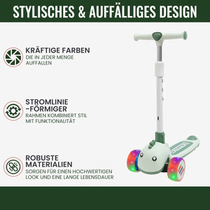 Habib Gruppe Kinderroller mit Tier - Design | 3 - Rad, LED - Licht & Faltbar - Europebazar